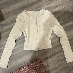 Reformation Beige Ribbed Button-Up Cardigan